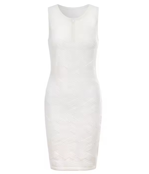 Knitwear manufacturers custom summer white crew neck zipper sleeveless elegant casual sundress women knit sweater dress